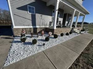 mean green lawn and landscape garden bed